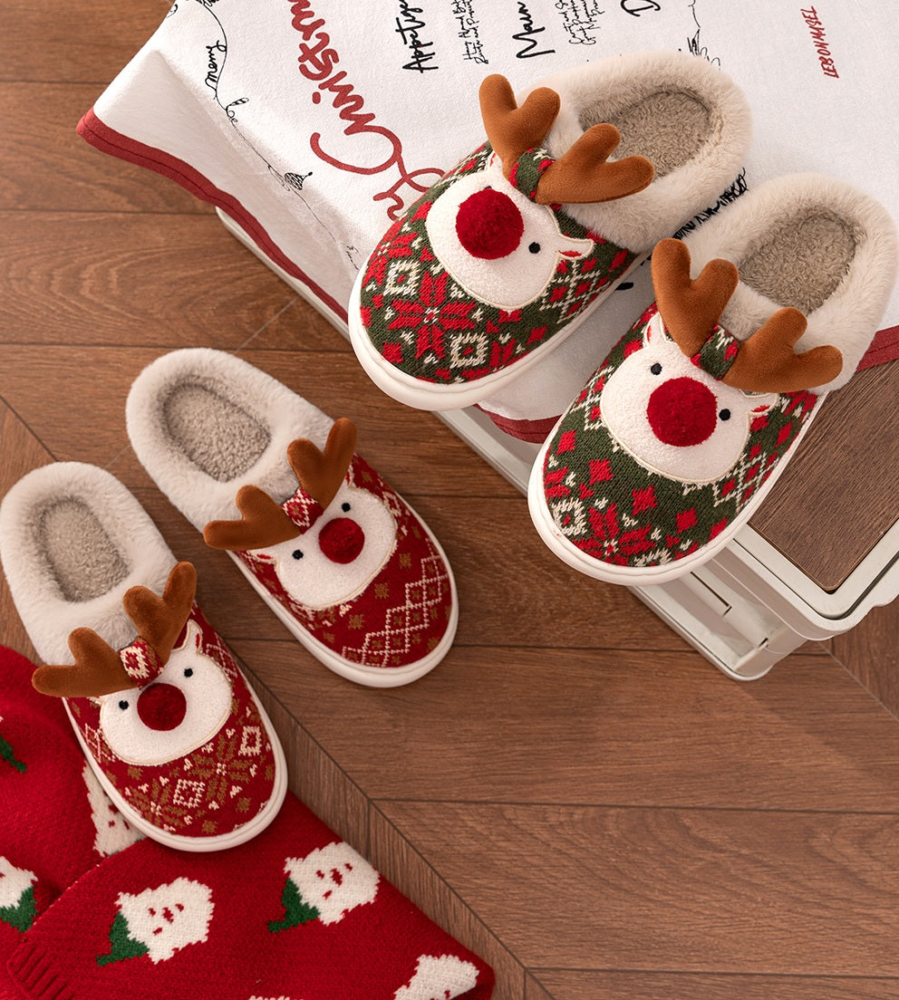 Women's Christmas Cartoon Slippers -Cozy Winter Indoor House Shoes with Cute Deer Design, Non-Slip Cotton Warm Slippers for Holiday Home Wear