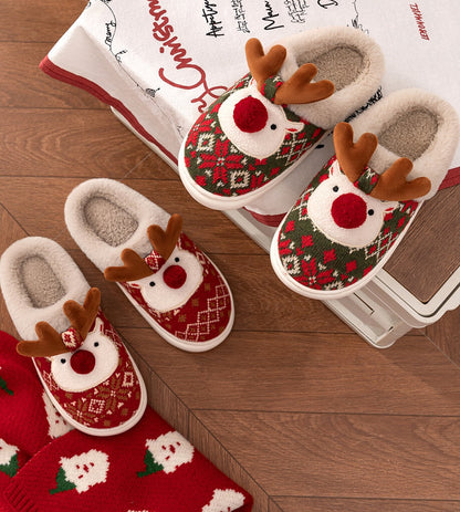 Women's Christmas Cartoon Slippers -Cozy Winter Indoor House Shoes with Cute Deer Design, Non-Slip Cotton Warm Slippers for Holiday Home Wear