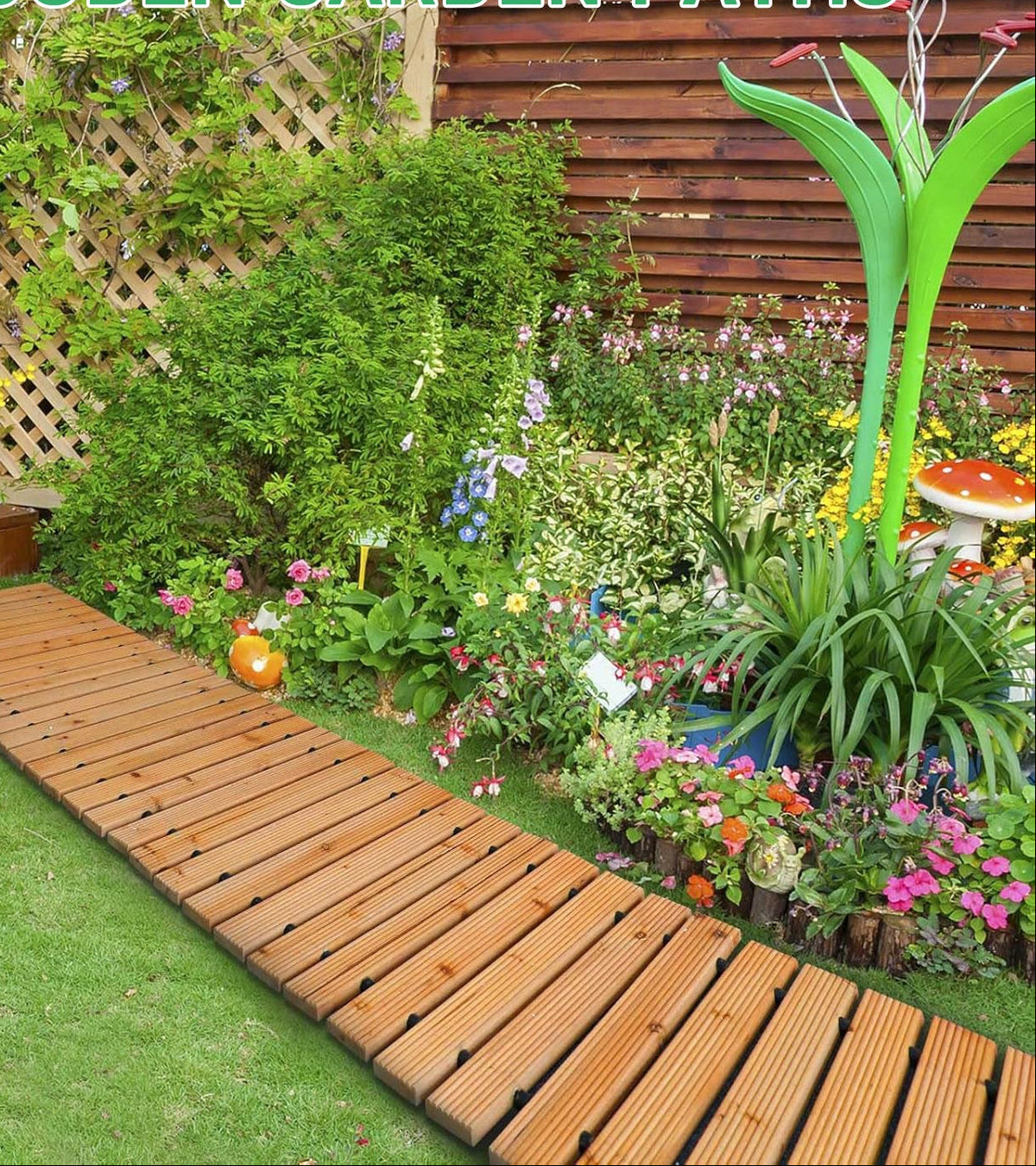 Roll-Out Wooden Garden Pathway – 8FT Weather-Resistant Non-Slip Decorative Walkway for Yards, Patios, Gardens and Easy Outdoor Landscape Upgrades