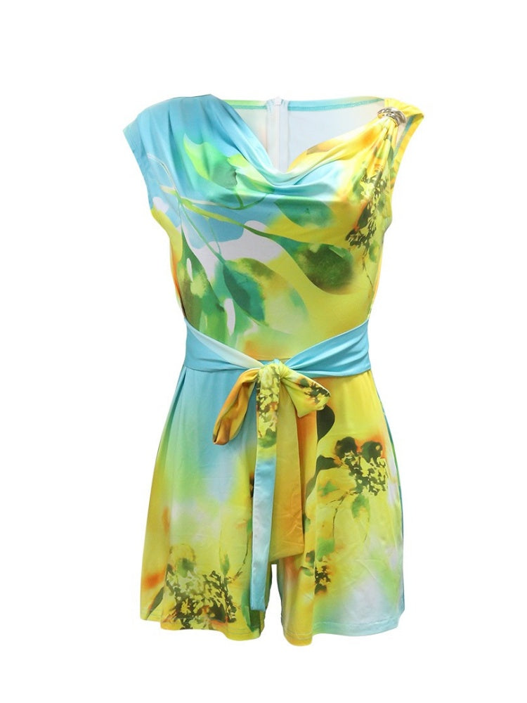 Women’s Boho Tropical Romper – Off-Shoulder Floral Jumpsuit with V-Neck & Wide Legs, Perfect for Parties, Vacations, Beachwear & Club Outfits