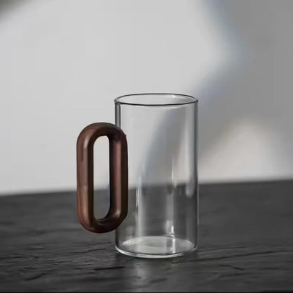 Heat-Resistant Glass Mug Set – Transparent Teacups with Wooden Handles for Coffee, Milk, Juice, Breakfast, Home Entertaining and Elegant Party Drinkware