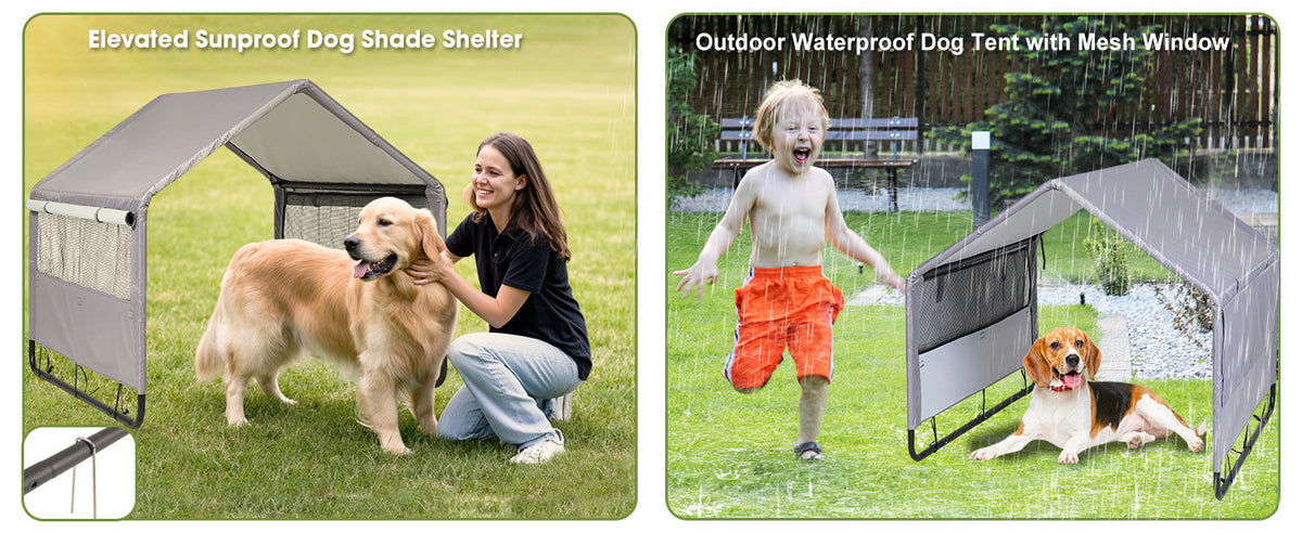 Waterproof Outdoor Dog Tent – Windowed Sunshade Cot Shelter for Comfortable Pet Rest, Camping, Backyard Lounging and Warm-Weather Adventures