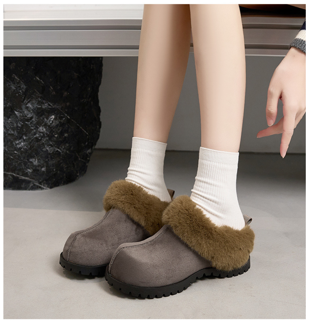 Women's Plush Platform Slippers – 2026 Autumn Winter Flannel Closed Toe Shoes with Warm Lining, Non Slip Sole and Retro Style