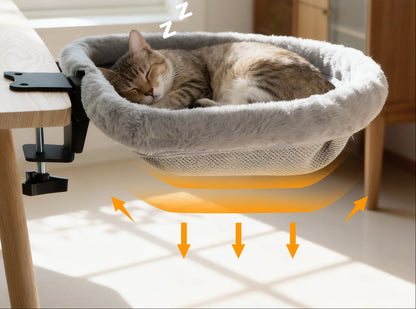 Space-Saving Cat Desk Bed – One-Click Folding Semi-Circular Hammock Perch with Sunken Design for Comfortable Home and Office Lounging