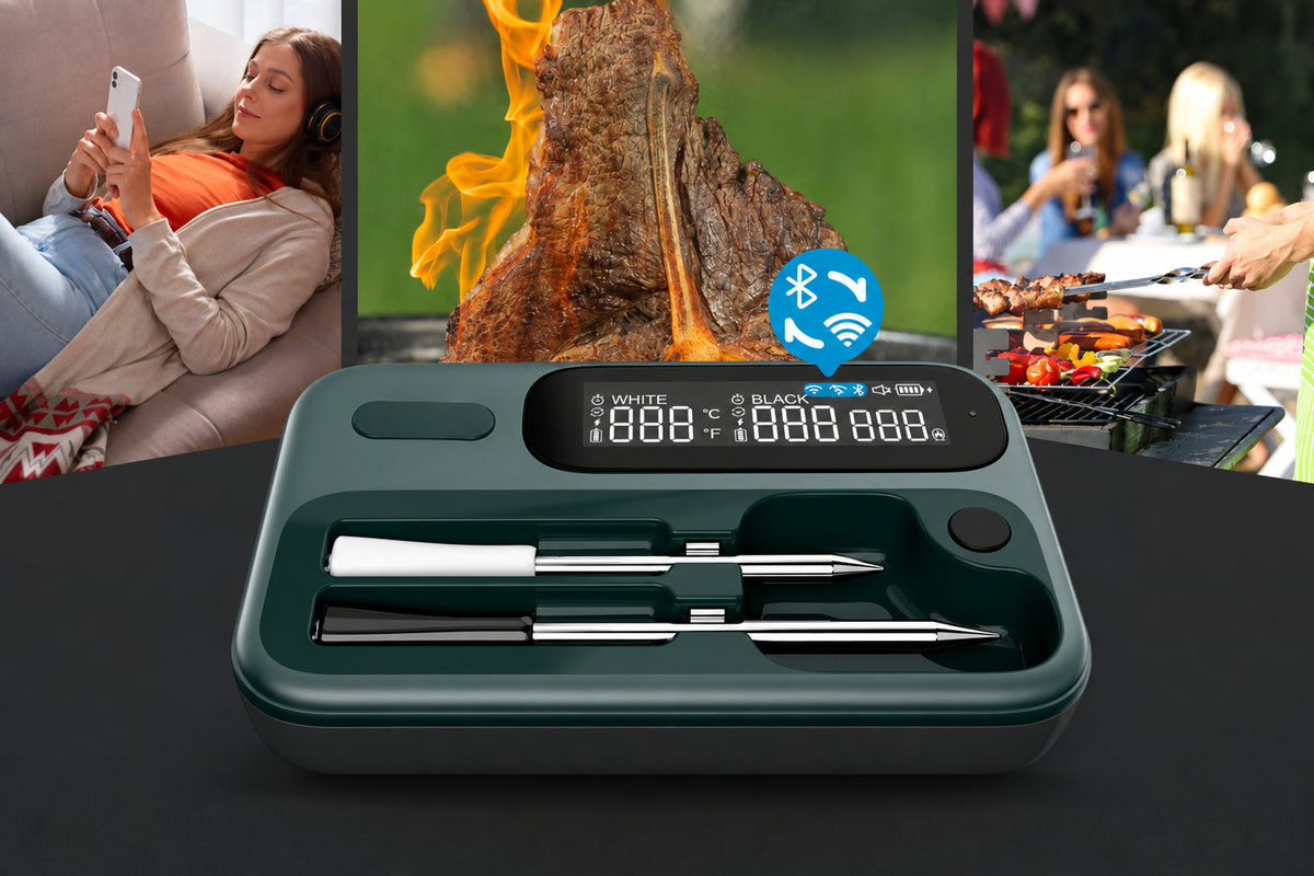 Wireless Bluetooth Meat Thermometer – Precision BBQ Temperature Gauge with Long and Short Probes for Beef, Grilling, Roasting and Everyday Cooking