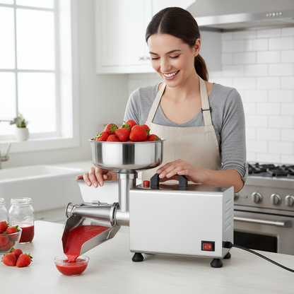 Electric Tomato Sauce Maker – 450W Food-Grade Stainless Steel Strainer with 110LB Capacity for Jam, Tomato Puree and Commercial Kitchen Prep