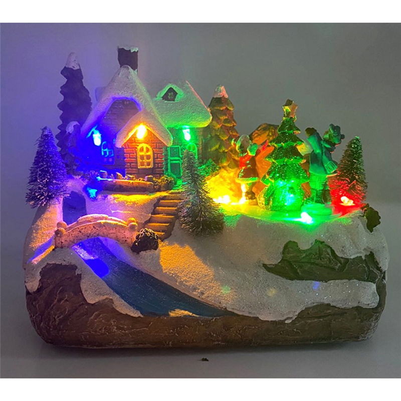 Glowing Christmas Village Resin Houses – Snowy LED Light Décor for Home Displays, Winter Scenes, Holiday Table Decorations, and Christmas Atmosphere