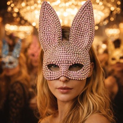 Rhinestone Rabbit Masquerade Mask – Glitter Acrylic Full-Face Costume for Women, Theater Performances, Halloween Parties, Roleplay and Glamorous Photo Shoots