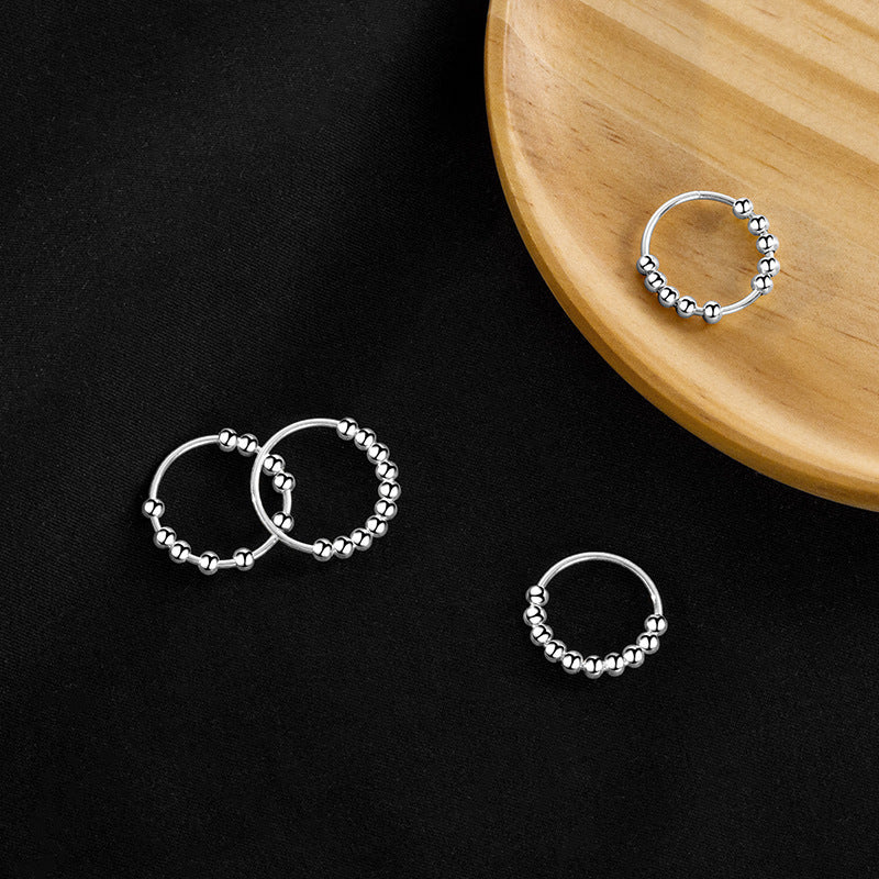 Korean Vintage Beaded Wide Ring – Silver-Tone Open Handmade Jewelry for Women and Couples with Unique Statement Style and Gift Appeal
