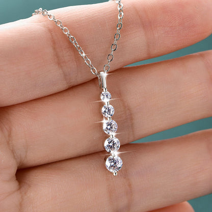 Five-Stone Moissanite Drop Necklace – Brilliant 14K Gold-Filled Long Pendant for Women, Wedding Jewelry, Romantic Gifts and Sophisticated Evening Styling