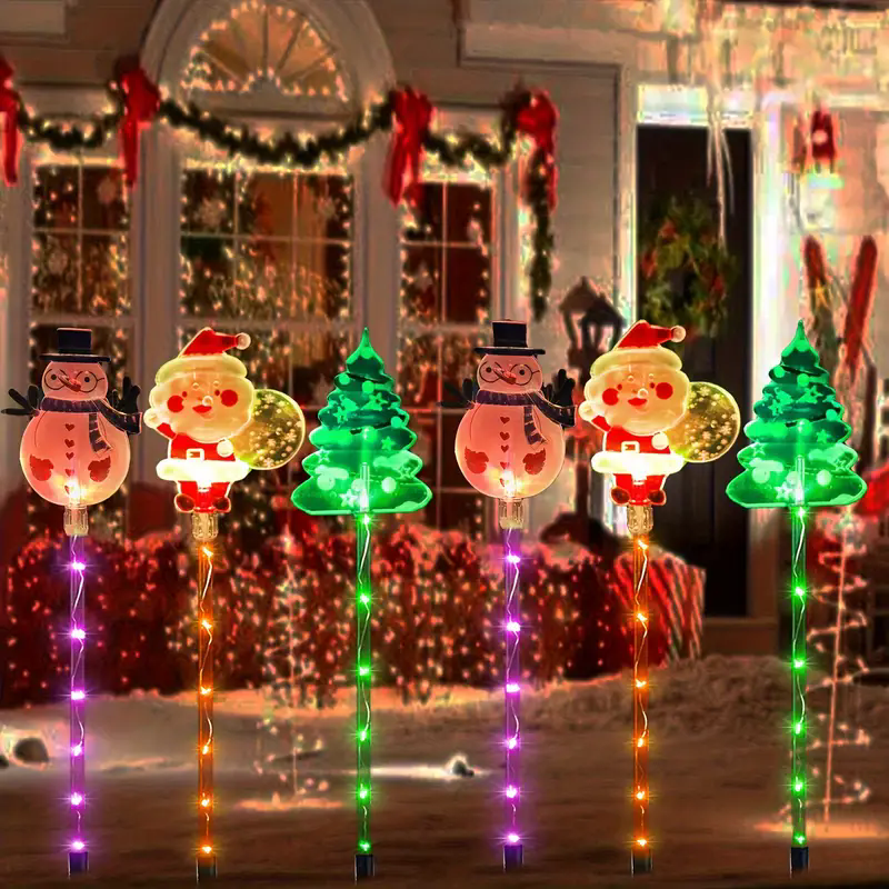 Solar Christmas Lawn Light Set – 6-Piece Santa & Reindeer Waterproof Garden Lamps for Festive Outdoor Holiday Decoration