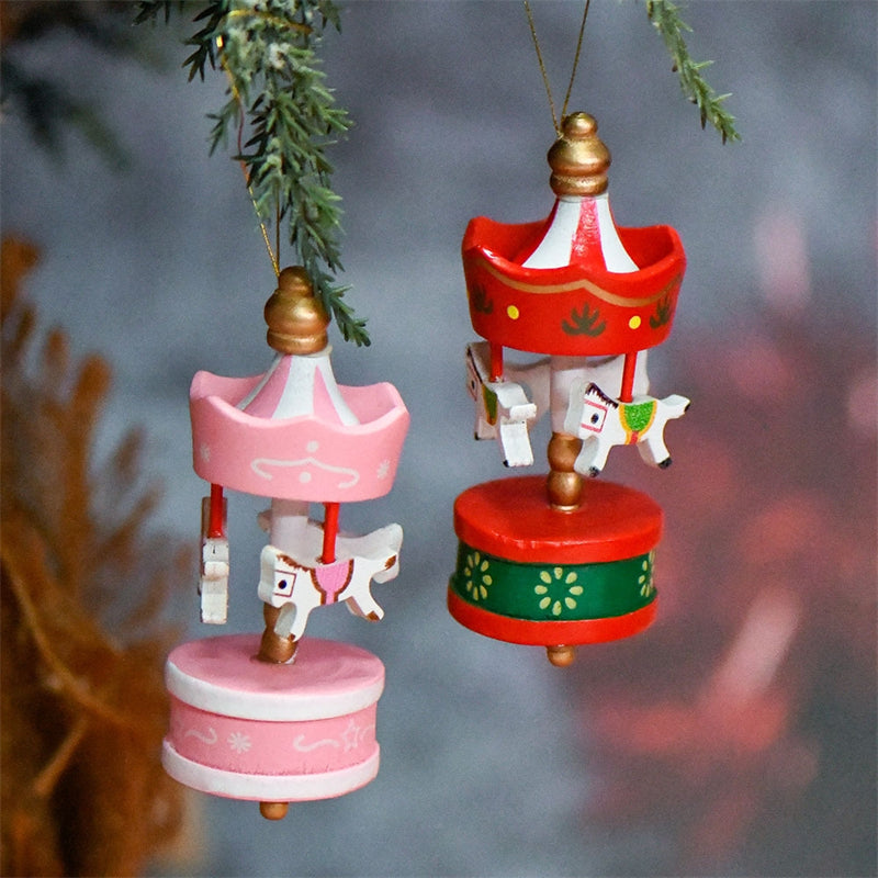 Wooden Carousel Horse Ornaments – Merry-Go-Round Christmas Tree Hanging Pendants for Home, Holiday Parties, Festive Décor & Seasonal Displays