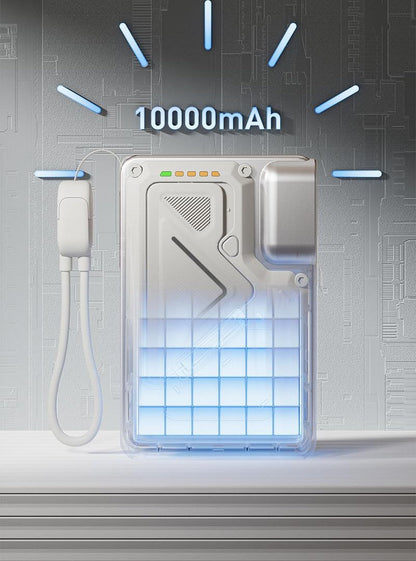Magnetic 6-in-1 Power Bank with Built-In Cable – All-in-One Fast Charging Portable Battery Compatible with Smartphones, White Rechargeable