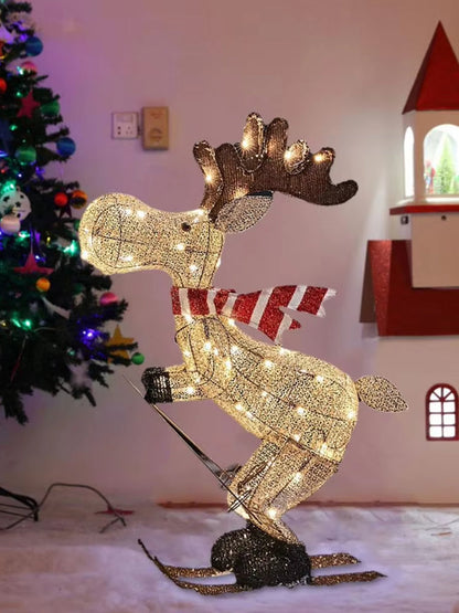 LED Lighted Reindeer Figurine – Glowing Ski Deer Ornament with String Lights, 3D Christmas Decor for Home, Lawn or Indoor Displays