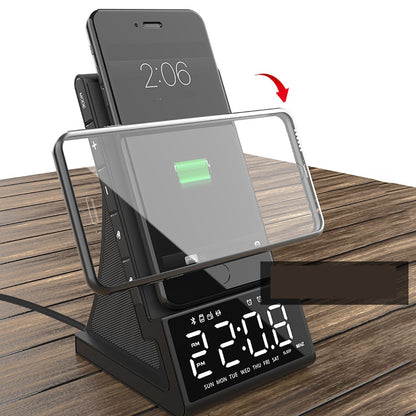 Wireless Charging Alarm Clock Speaker – LED Smart Clock with Bluetooth, FM Radio, USB Fast Charger & Modern Desktop Design