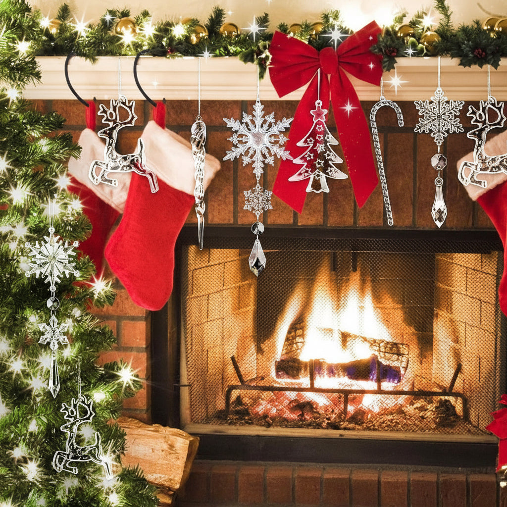 Acrylic Snowflake & Icicle Christmas Ornaments – Crystal Hanging Decorations for Holiday Trees, Winter Parties, Festive Home Décor