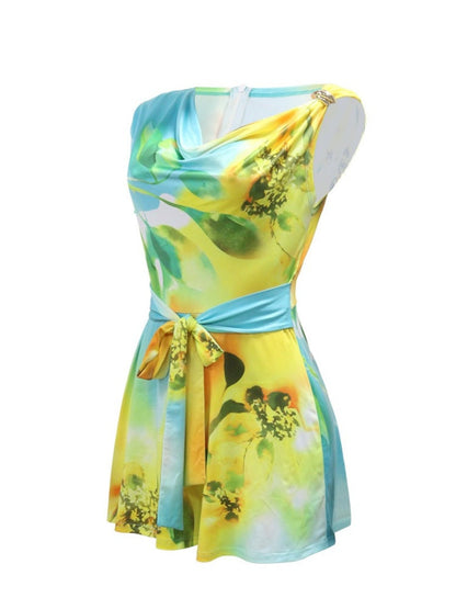 Women’s Boho Tropical Romper – Off-Shoulder Floral Jumpsuit with V-Neck & Wide Legs, Perfect for Parties, Vacations, Beachwear & Club Outfits