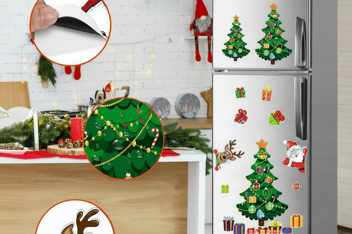 Magnetic Christmas Tree Fridge Decor – Santa Reindeer Magnet Set for Refrigerators and Metal Surfaces