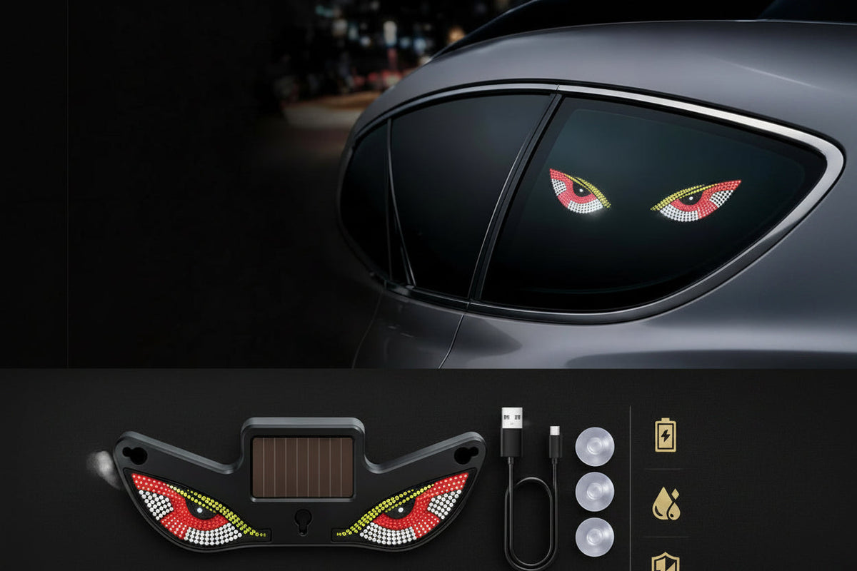 Wireless Car LED Demon Eye Light – Solar-Powered Triangle Ambient Window Lamp with Neon Glow for Automotive Interior and Exterior Decoration
