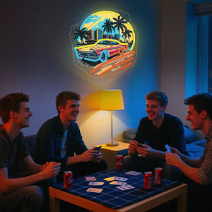 Car Sunset Neon Sign – UV-Printed LED Wall Art for Boys Bedrooms, Game Rooms, Bars and Man Caves with Scenic Night Glow