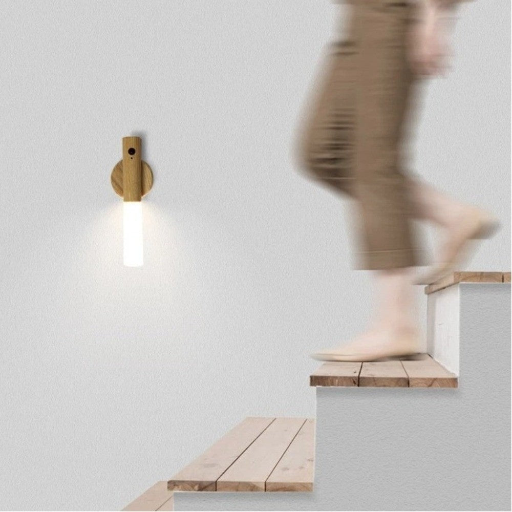 Rechargeable Wooden Motion Sensor Wall Light – Wireless USB LED Night Lamp for Hallways, Bedrooms, Stairs and Convenient Hands-Free Illumination