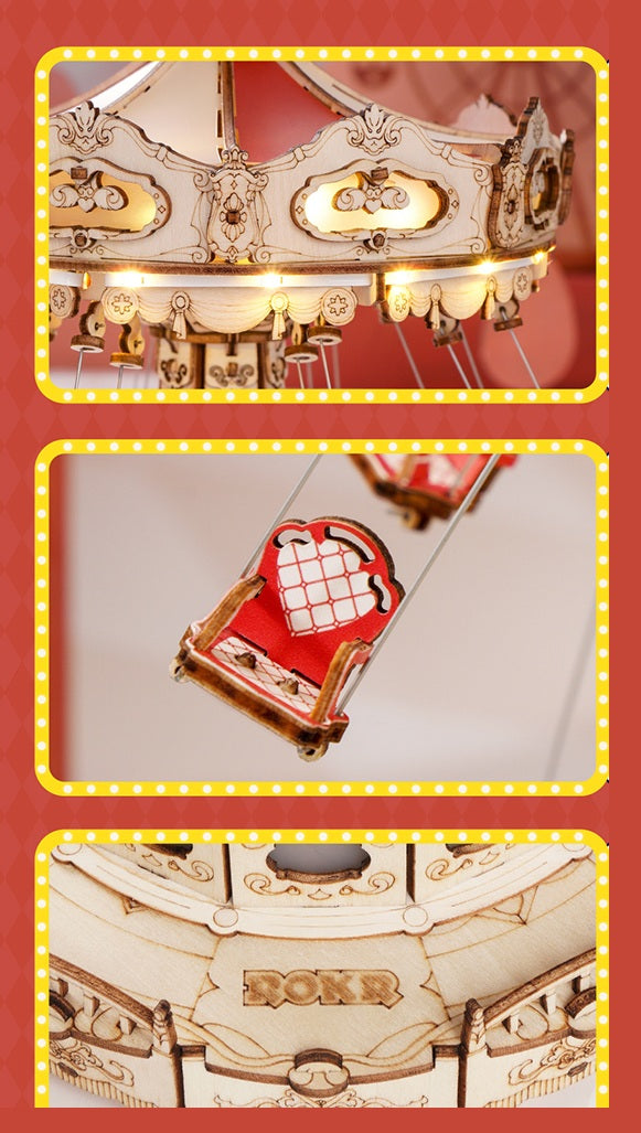 DIY Wooden Puzzle Music Box – Magical Amusement Park Christmas Gift Toy with Swing Model & Easy-Assemble Kids Craft Kit