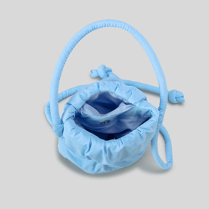 Fashion Ruched Puffer Bucket Bag – Designer Padded Women’s Shoulder Bag, Casual Nylon Crossbody Purse for Daily Wear & Cute Phone Storage