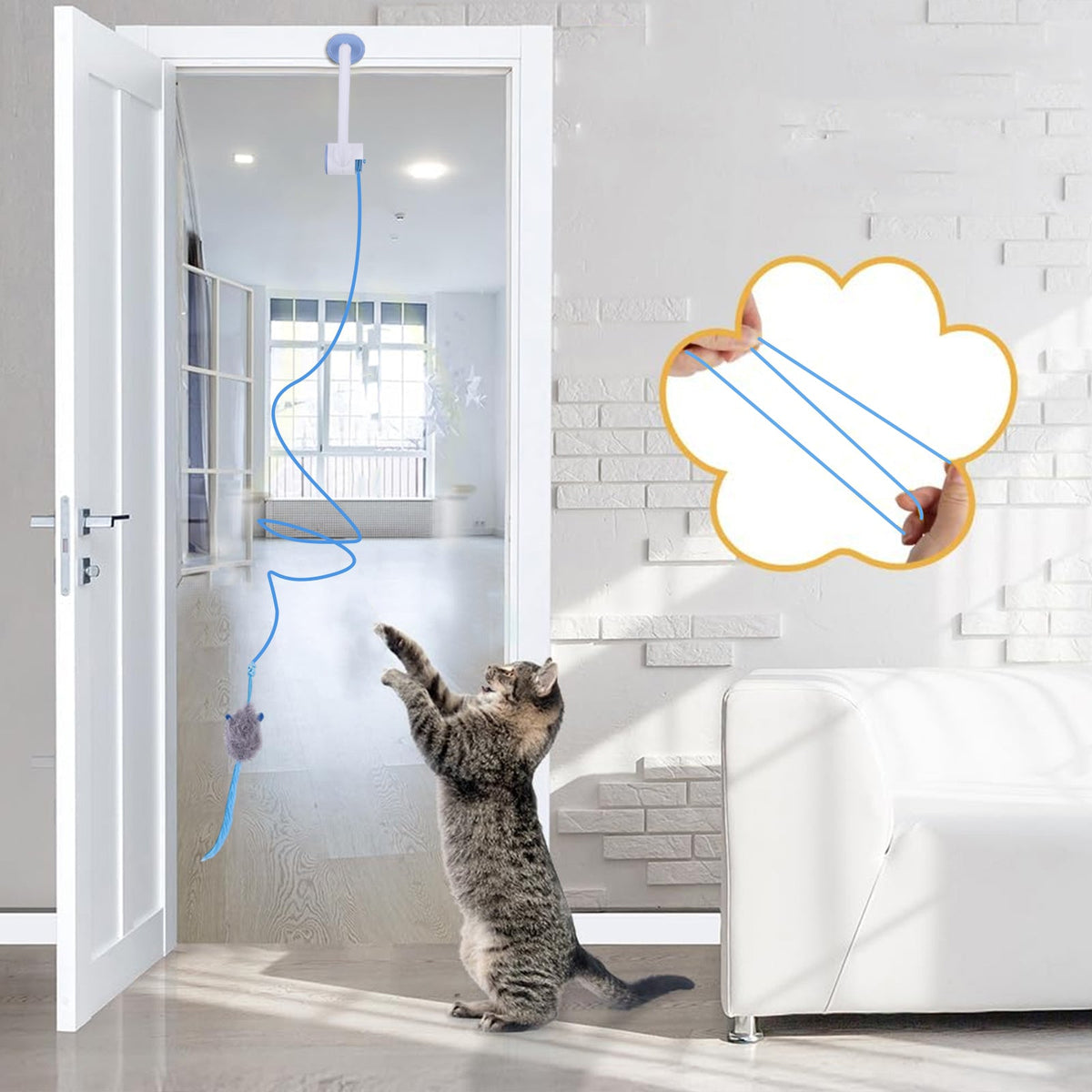 Electronic Feather Cat Toy – Self Play Hanging Teaser with Catnip Mice for Bored Indoor Cats
