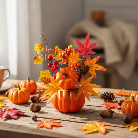 Autumn Pumpkin Maple Leaf Decor - Harvest Festival Table Ornament for Seasonal Home Decoration and Thanksgiving Styling