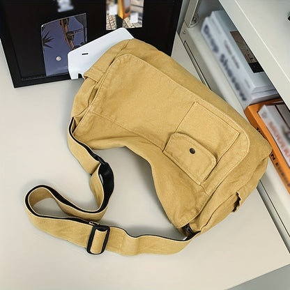 Casual Canvas Messenger Bag – Versatile Large-Capacity Flip Shoulder Book Bag for Students, Adjustable Unisex Crossbody Bag for School & Daily Use