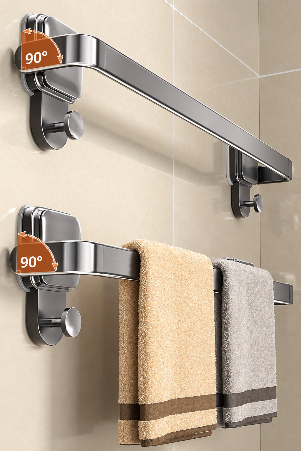 Folding Suction Cup Towel Rack – No-Drill Wall-Mount Bathroom Hand Towel Holder for Space-Saving, Convenient and Damage-Free Organization