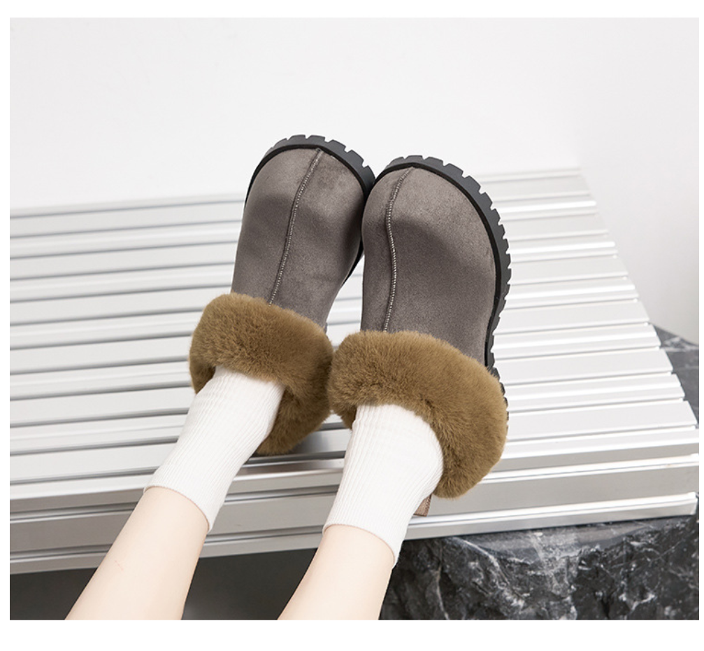 Women's Plush Platform Slippers – 2026 Autumn Winter Flannel Closed Toe Shoes with Warm Lining, Non Slip Sole and Retro Style