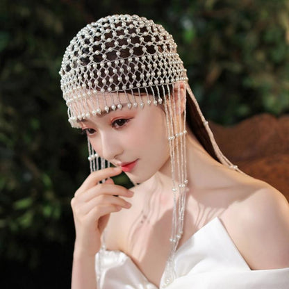 Graceful Pearl Beaded Hair Headpiece - Adjustable Elegant Hair Accessory for Weddings, Formal Events, or Stylish Everyday Wear