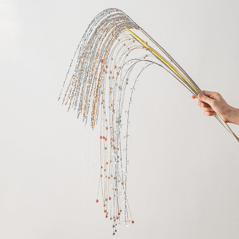 Sequin Glitter Christmas Branch Sticks – Artificial White Tassel Plant Decorations for Holiday Trees, Parties & Festive Displays