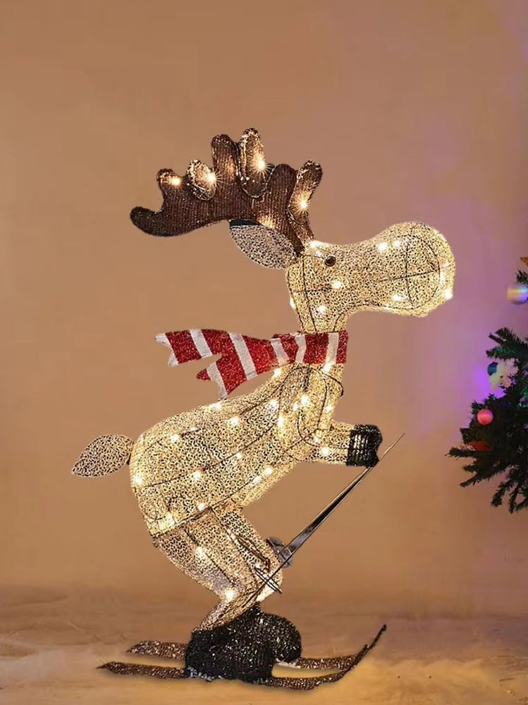 LED Lighted Reindeer Figurine – Glowing Ski Deer Ornament with String Lights, 3D Christmas Decor for Home, Lawn or Indoor Displays