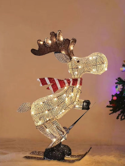 LED Lighted Reindeer Figurine – Glowing Ski Deer Ornament with String Lights, 3D Christmas Decor for Home, Lawn or Indoor Displays