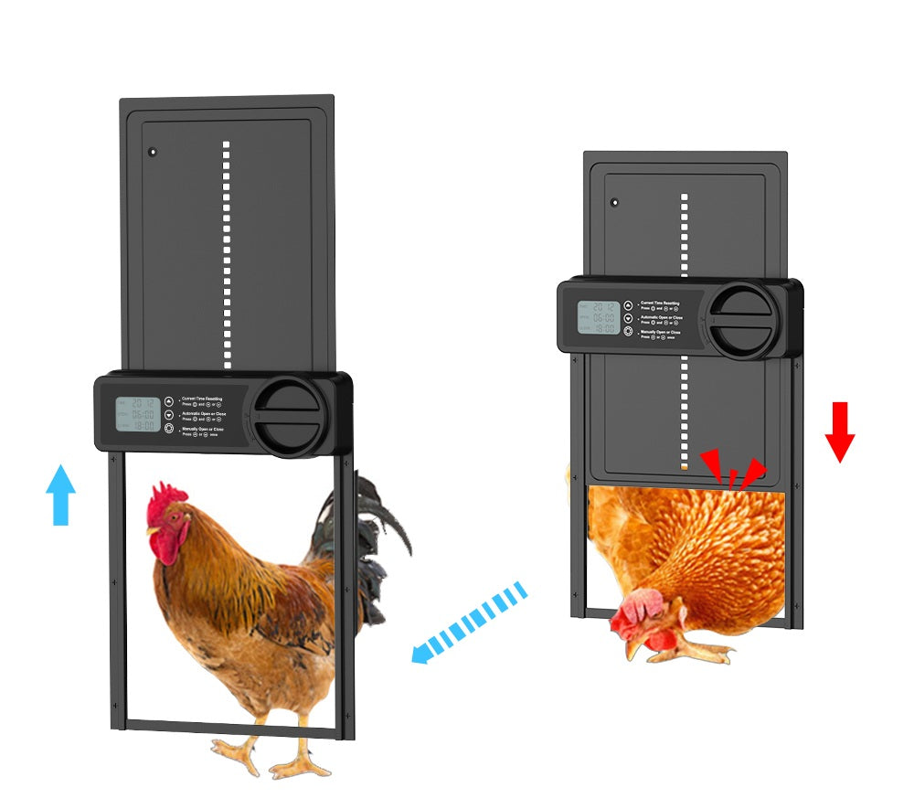 Smart Aluminum Alloy Automatic Chicken Coop Door – Hen Flap with Timer & Manual Mode, Anti-Clamp Design for Poultry Safety