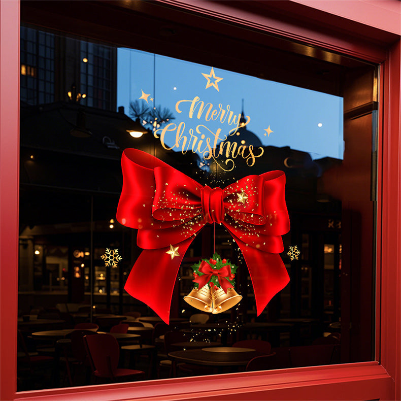 Christmas Window Sticker – 45×60 cm Electrostatic Bow & Bell Glass Decal for Holiday Parties, Festive Scenes & Seasonal Home Atmosphere