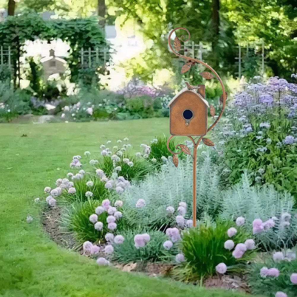 Avaiaries Metal Fake Birdhouse Garden Decor – Outdoor Courtyard Birdhouse Sculpture for Garden Landscaping and Decorative Accents