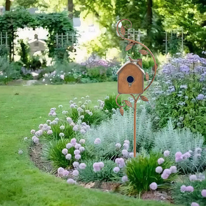 Avaiaries Metal Fake Birdhouse Garden Decor – Outdoor Courtyard Birdhouse Sculpture for Garden Landscaping and Decorative Accents