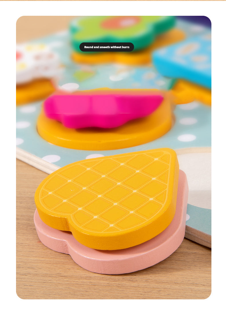 Wooden Donut Pizza Cookie Puzzle Set – Pretend Food Educational Toy for Kids with Matching, Sorting and Creative Kitchen Roleplay Fun