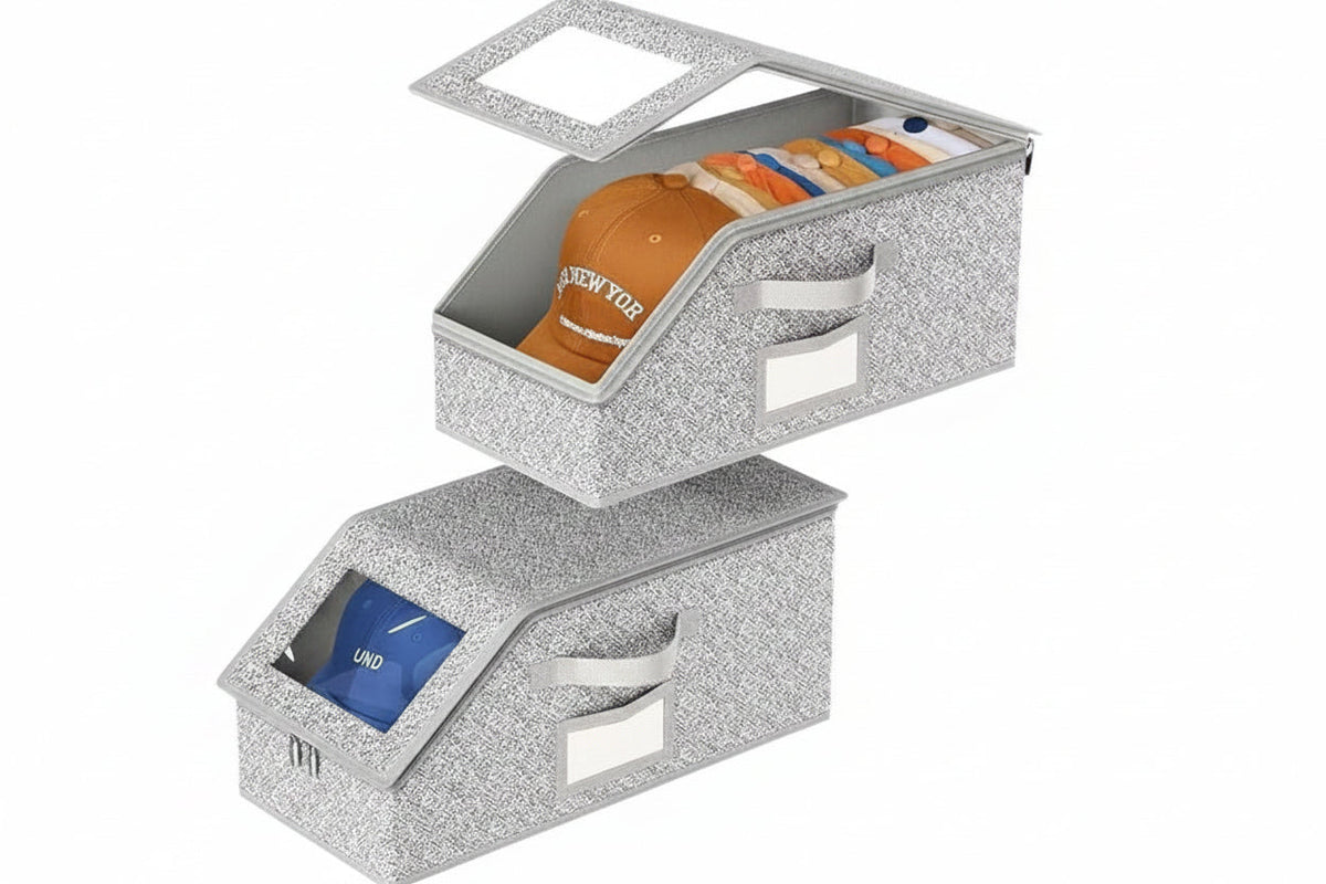Foldable Hat Storage Box – Large Capacity Dustproof Organizer with Clear Window for Baseball Caps, Clothing Hats and Closet Storage