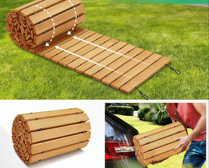 Roll-Out Wooden Garden Pathway – 8FT Weather-Resistant Non-Slip Decorative Walkway for Yards, Patios, Gardens and Easy Outdoor Landscape Upgrades