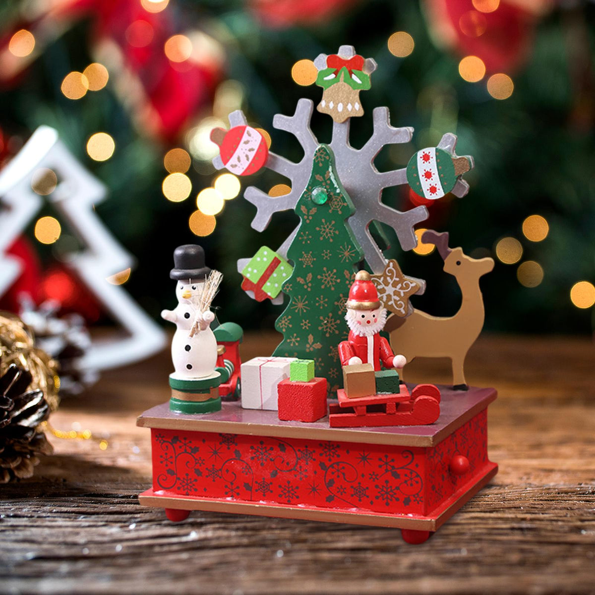Rotating Christmas Music Sculpture – Tabletop Musical Ornament for Home or Office, Collectible Holiday Decoration with Christmas Tree and House Design