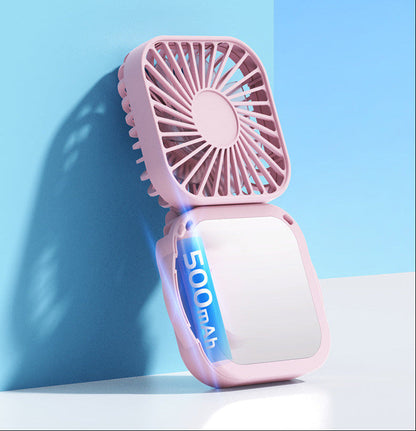 Handheld Portable Fan with Mirror – Compact Rechargeable Personal Cooling Device for Makeup, Travel, Summer Outdoor Use and Everyday Convenience