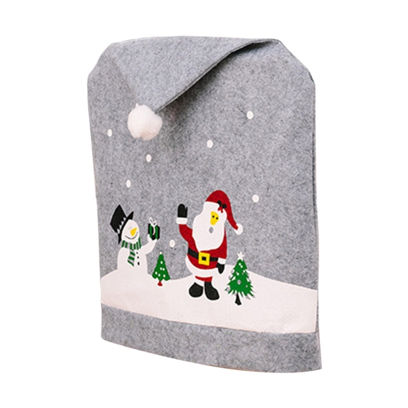 Santa Hat Chair Covers – Festive Gray Dining Chair Slipcovers for Cozy Christmas Home & Holiday Party Decoration