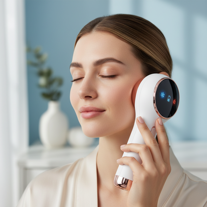 Hot Cold Facial Beauty Device – Rechargeable Red Blue Light Massager with Cooling and Warming Modes for Portable At-Home Skin Care