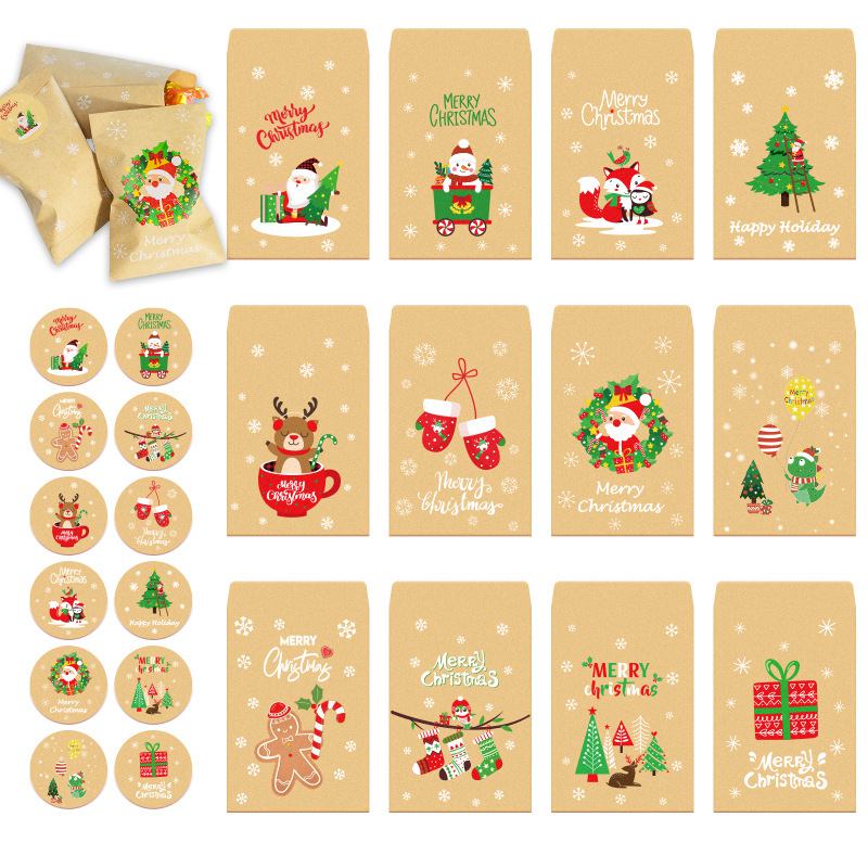 Christmas Kraft Paper Gift Bag Set – Cookie & Biscuit Wrapping Envelopes for Xmas Parties, New Year 2025 Gifts & Holiday Packaging