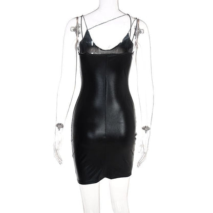 Sexy Red PU Leather Bodycon Mini Dress - Deep V Neck Nightclub Party Outfit with Sleek Fit, Trendy Women's Streetwear Fashion Statement