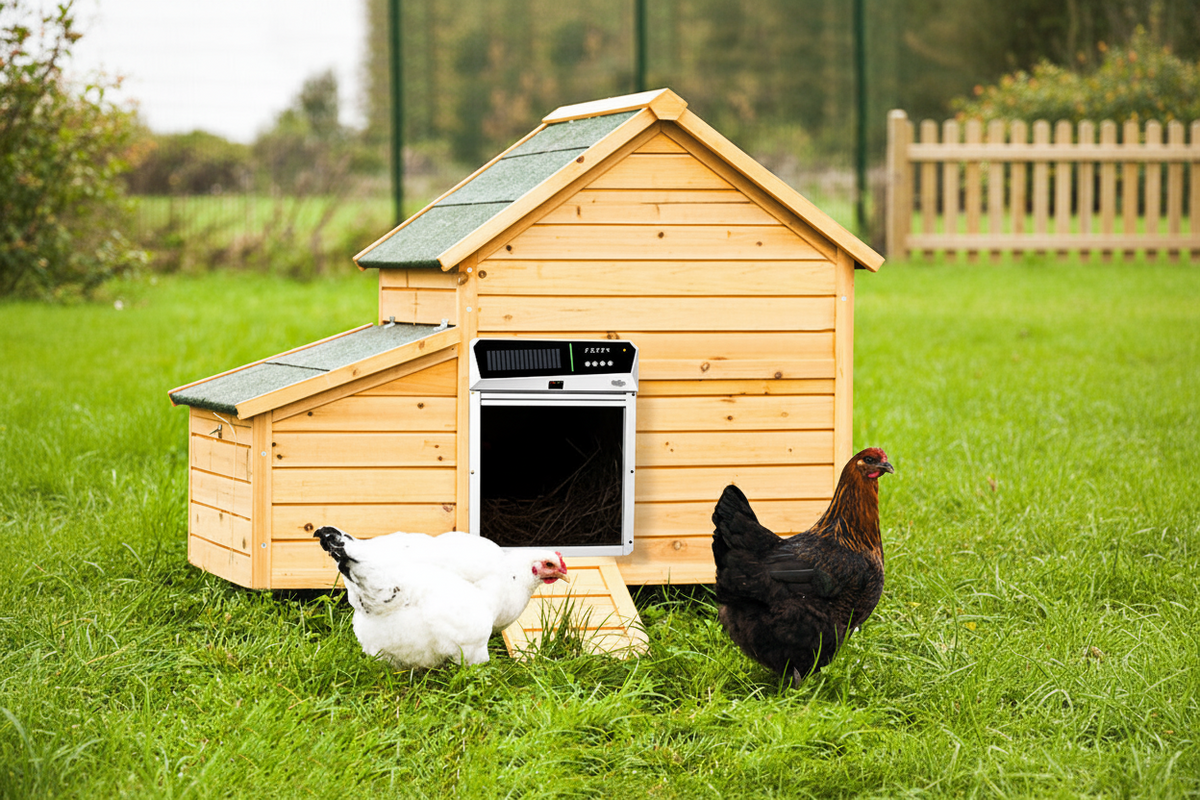 Solar Automatic Chicken Coop Door – Intelligent Light-Sensing Roller Shutter with Power Storage for Convenient Poultry Access, Night Security and Hands-Free Operation